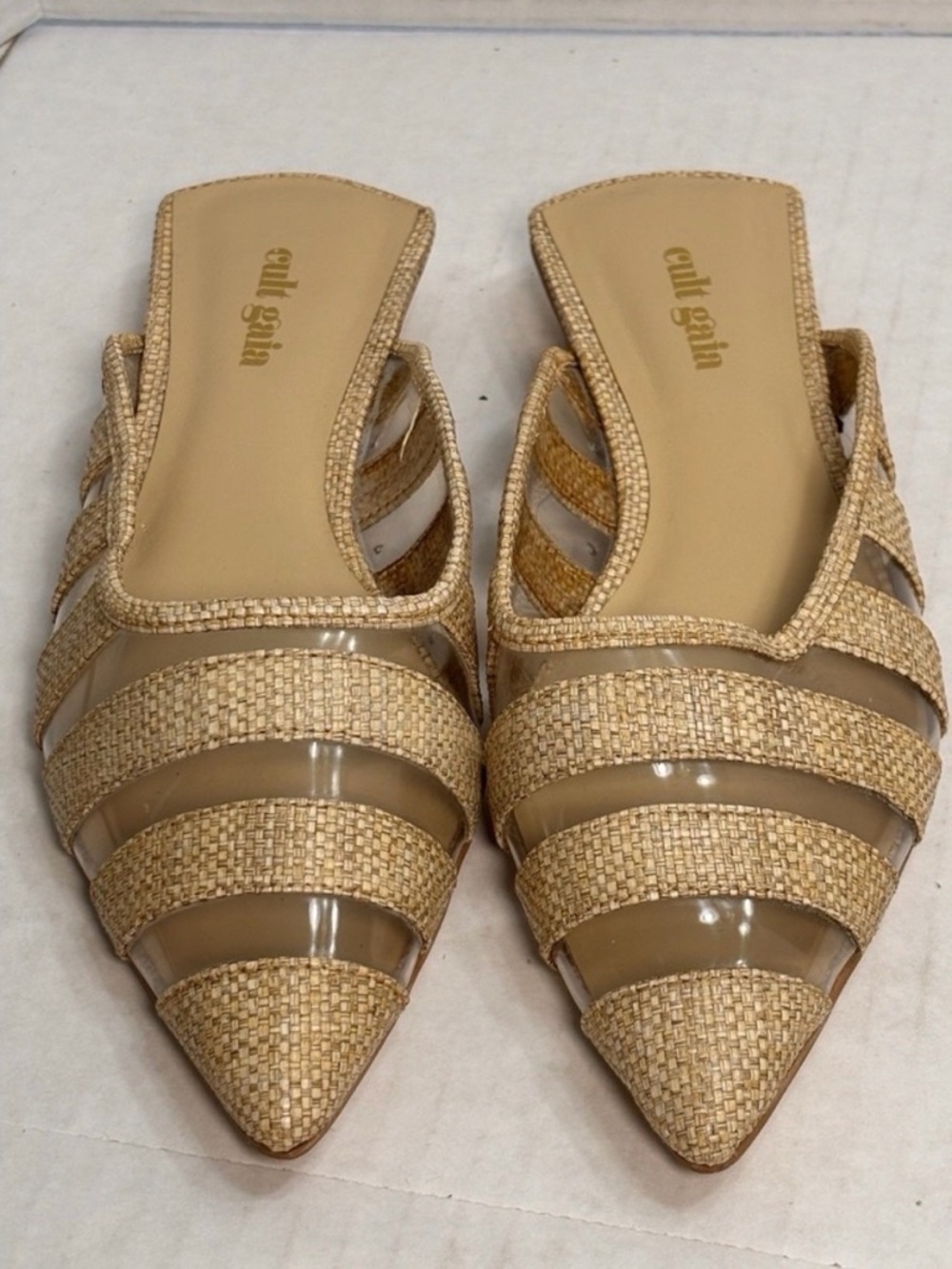 Cult Gaia Gold Braided Woven Pointed-Toe Mule Slides sz 36